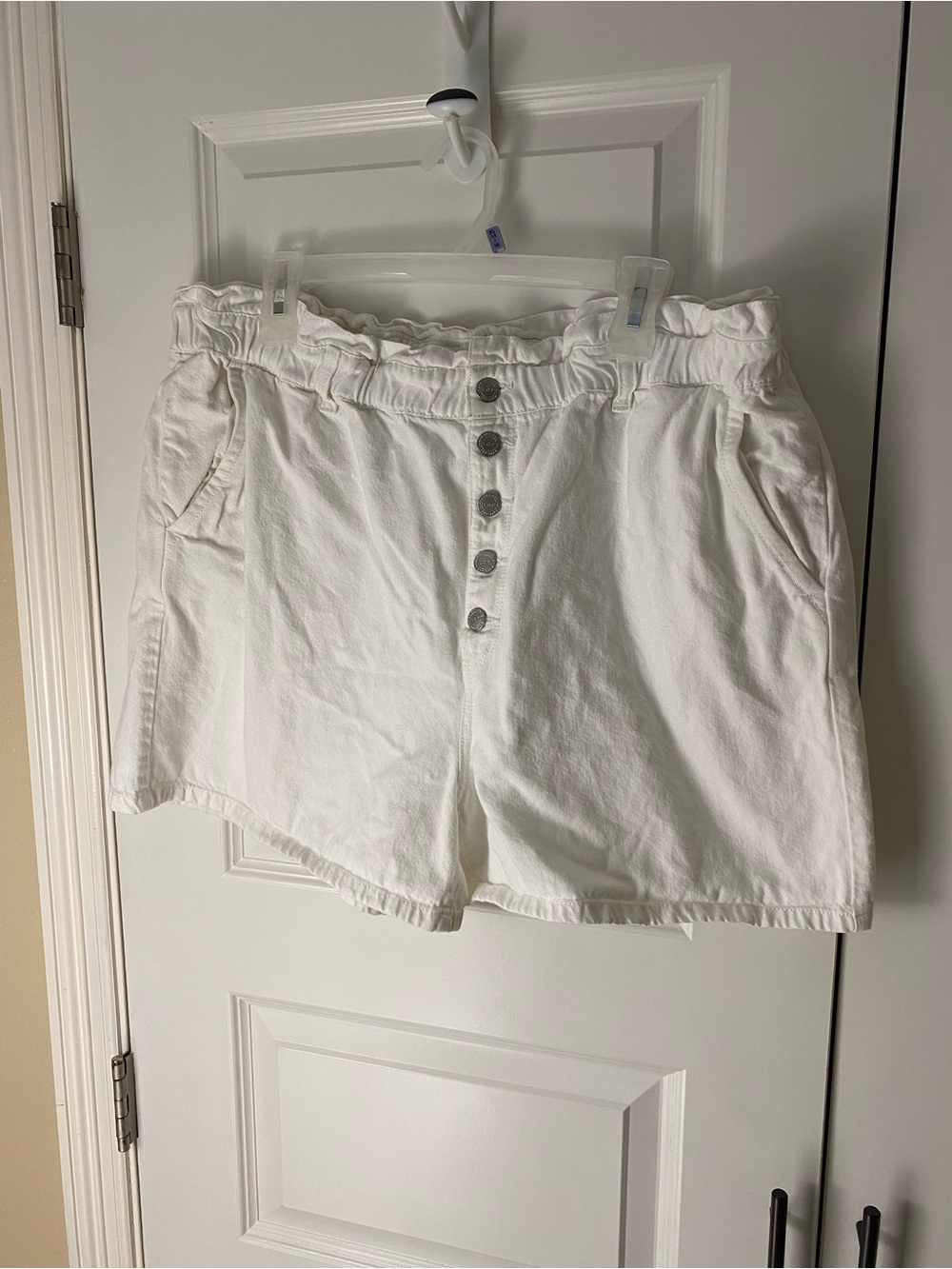 LOFT White High-Waist Paperbag Button-Front Shorts